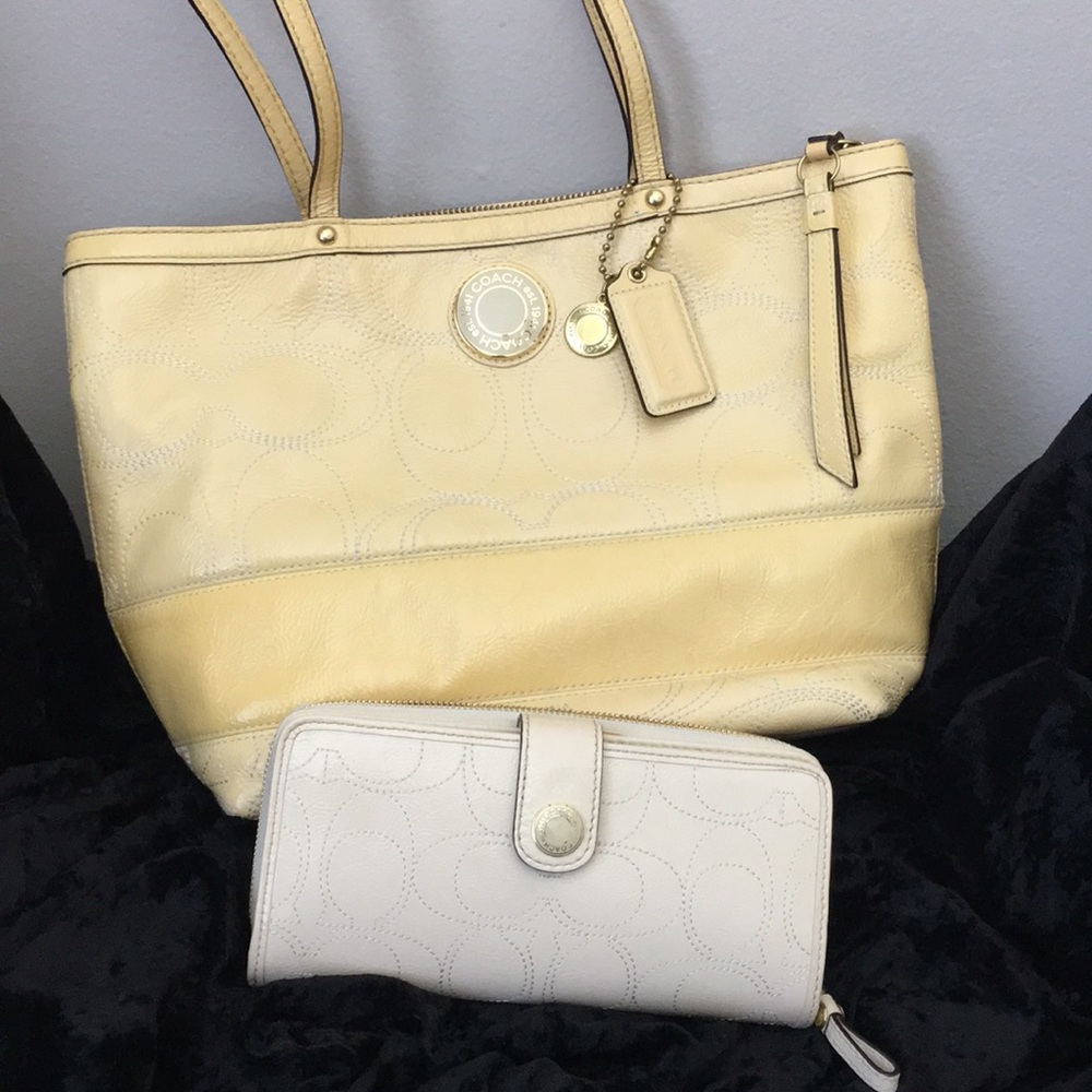 Coach Stitched Patent Leather Zip Tote and Wallet